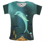 Женская 3D футболка с дельфином в океане