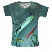 Женская 3D футболка с акулой в океане