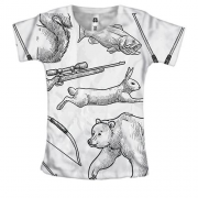 Женская 3D футболка с животными и ружьем