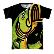 3D футболка с яркой зеленой рыбой
