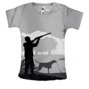 Женская 3D футболка с охотником и собакой