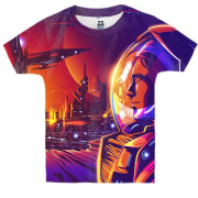 Детская 3D футболка с космонавтом в городе будущего