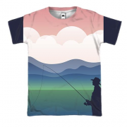 3D футболка с градиентным рыбаком