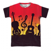3D футболка с темными музыкальными инструментами