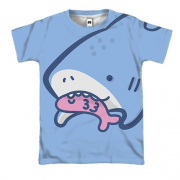 3D футболка с маленькой акулой и рыбой