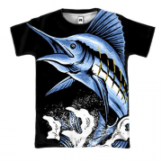 3D футболка с синей рыбой мечом
