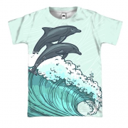 3D футболка с дрейфующими дельфинами