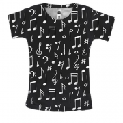 Женская 3D футболка с белыми музыкальными нотами