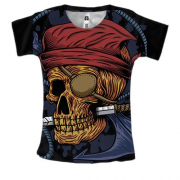 Женская 3D футболка с черепом пиратом и ножом