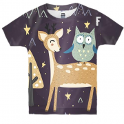 Детская 3D футболка с оленем и совой