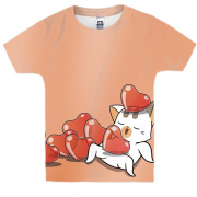 Детская 3D футболка с котом в сердечках