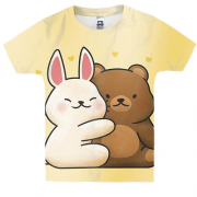 Детская 3D футболка с влюбленными мишкой и зайцем