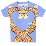 Детская 3D футболка с влюбленными жирафами