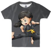 Детская 3D футболка с девочкой каратисткойв черном