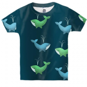 Детская 3D футболка с синим и зеленым китом