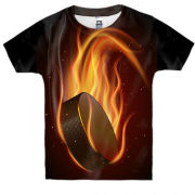 Детская 3D футболка с хоккейной шайбой в огне