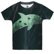 Детская 3D футболка в зеленым дельфином