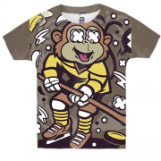 Детская 3D футболка с обезьяной хоккеистом