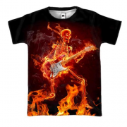3D футболка Огненный скелет с гитарой