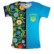 Жіноча 3D футболка з петриківським розписом і гербом України