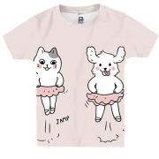 Детская 3D футболка с танцующим котом и собакой