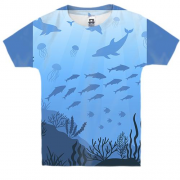 Детская 3D футболка с дельфинами под водой