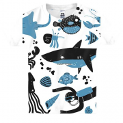 Дитяча 3D футболка з дайвером і рибками
