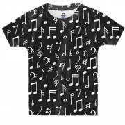 Детская 3D футболка с белыми музыкальными нотами