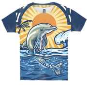Детская 3D футболка с дельфином в океане на закате