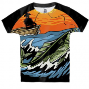 Детская 3D футболка с рыбалкой на рассвете