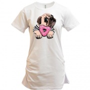 Подовжена футболка Мопс з пончиком
