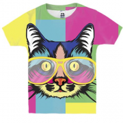 Детская 3D футболка с арт-котом в очках