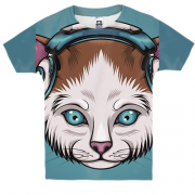 Детская 3D футболка с котом с голубыми глазами
