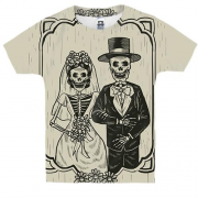 Детская 3D футболка со скелетами молодоженами
