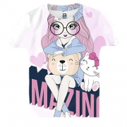 Дитяча 3D футболка з дівчиною з котом Amazing