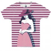 Детская 3D футболка с ретро полосатой девушкой