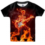 Детская 3D футболка Огненный скелет с гитарой