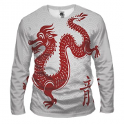 Мужской 3D лонгслив с красным китайским драконом
