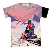 3D футболка Snowmobile and Mountain Landscape
