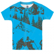 Детская 3D футболка Лыжники на горе