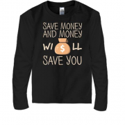 Дитячий лонгслів з написом "Save money"