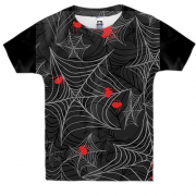 Детская 3D футболка с паутиной и красными пауками