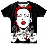 Детская 3D футболка с девушкой и пистолетами