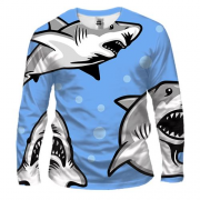 Мужской 3D лонгслив с серыми акулами