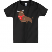 Детская футболка с новогодним быком в шарфе