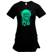 Удлиненная футболка Green moon and skull