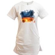 Подовжена футболка "Захід сонця в акварелі"