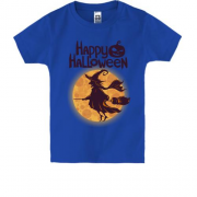 Детская футболка с ведьмой на метле "Happy Halloween"
