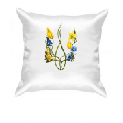 Подушка с гербом Украины из акварельных цветов