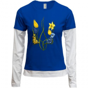 Комбінований лонгслів з гербом України із акварельних квітів